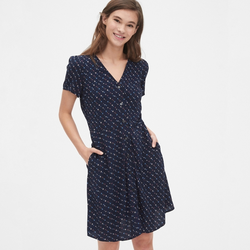 GAP Blue Floral Mini Dress Size XS Blue Button Up